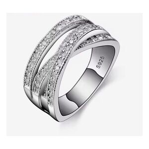 925 STARLING SILVER CRYSTAL INLAY OVERPASS CROSS RING